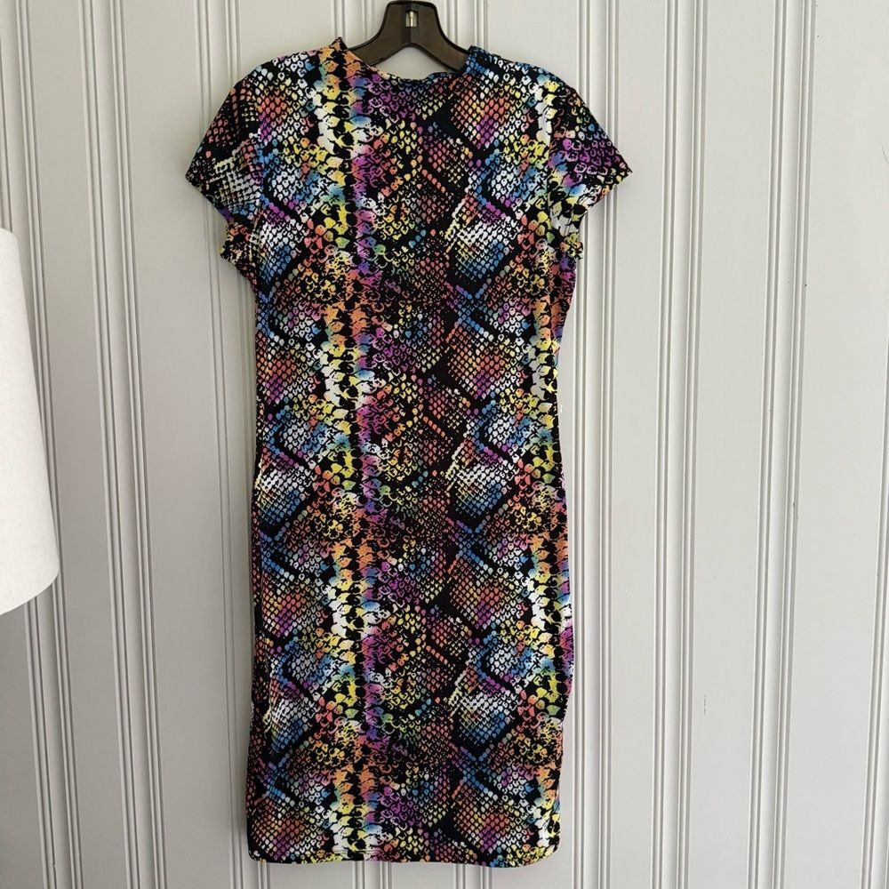 Rainbow 🌈 Snakeskin 🐍 Patterned Midi Dress w/Cap Sleeves